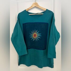 Johnny Was Teal Long Sleeve Top